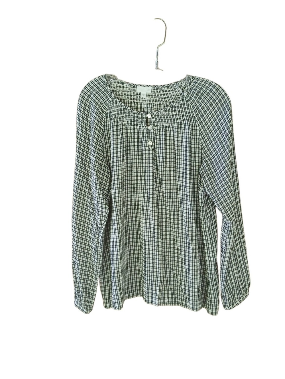 J. Jill Black & White Plaid Long Sleeved Peasant Blouse Medium